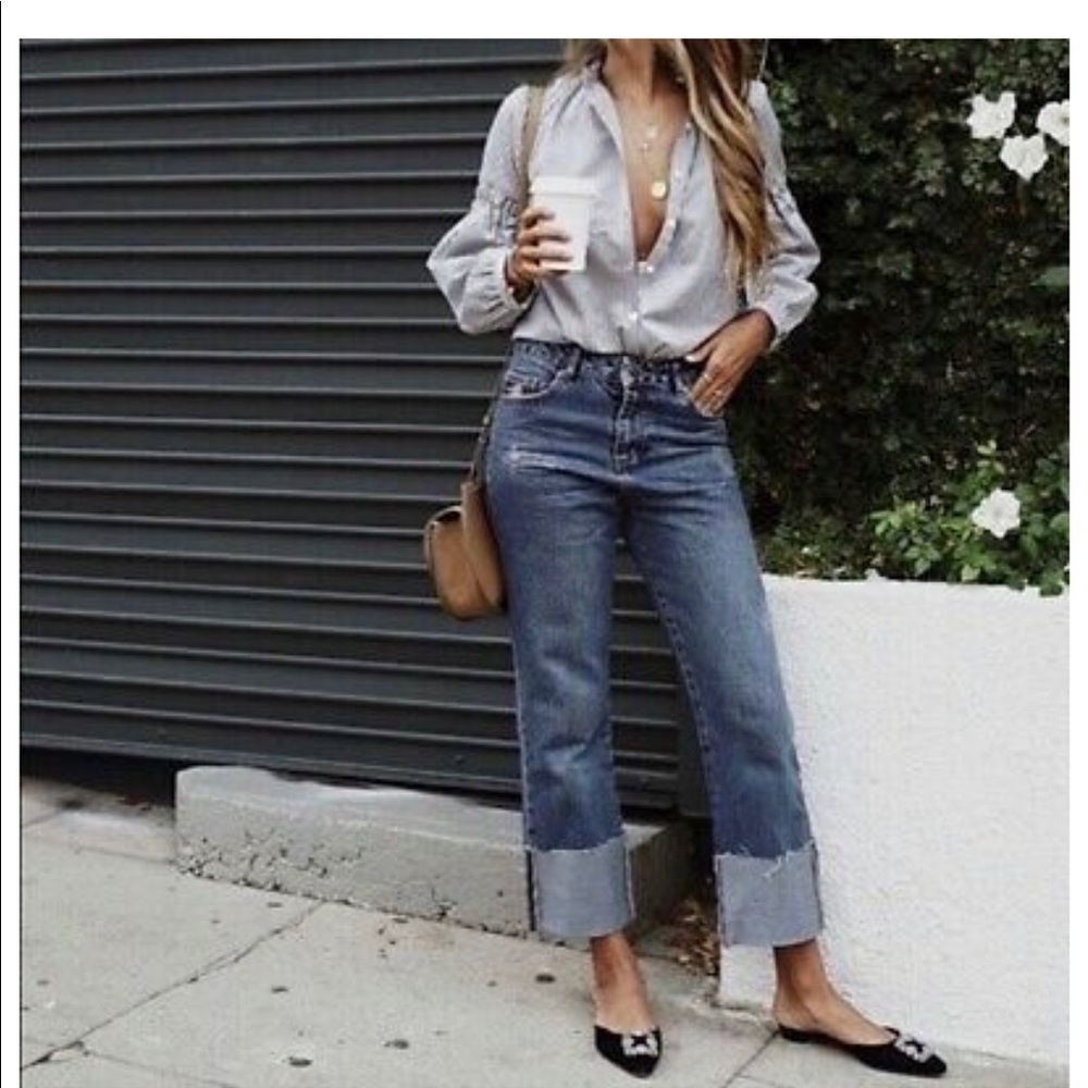 Sincerely Jules Wide Leg Raw Hem Cuffed Jeans